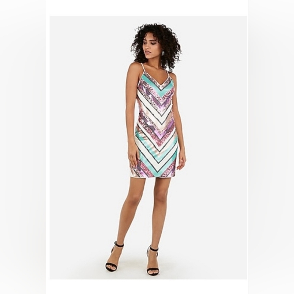 Express sequin chevron mini sheath dress Large